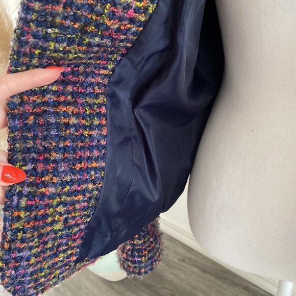 Tribal boucle tweed jacket wool woven blazer navy blue pink Chanel vibes 10 - Picture 5 of 14